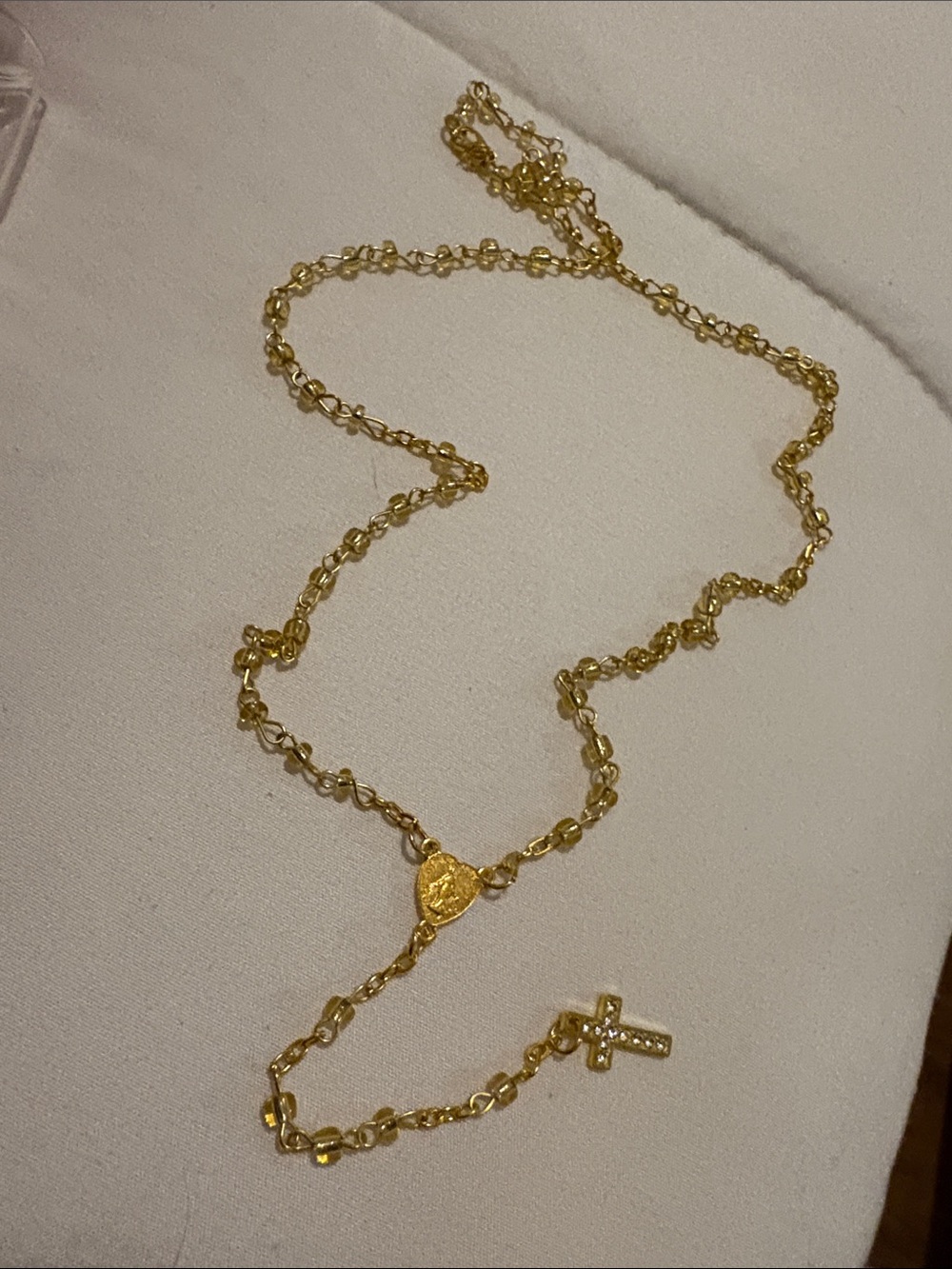 Gold Rosary-Style Cross Necklace